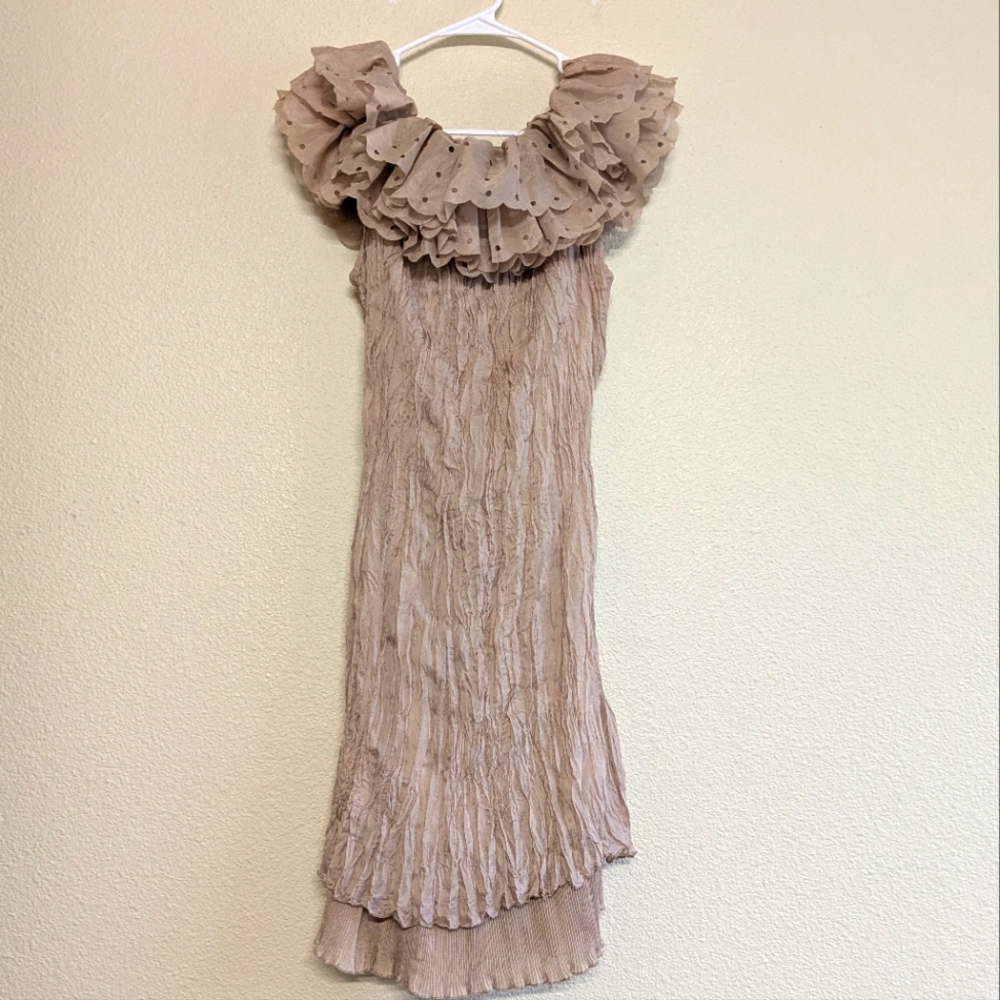 My Pretty Angel Ruffled Broomstick Style Tan Dress Size Large
